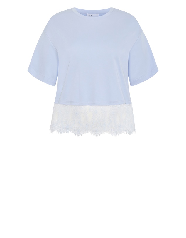 City Chic - Plus size Fashion Lace Hem Tee - sky blue