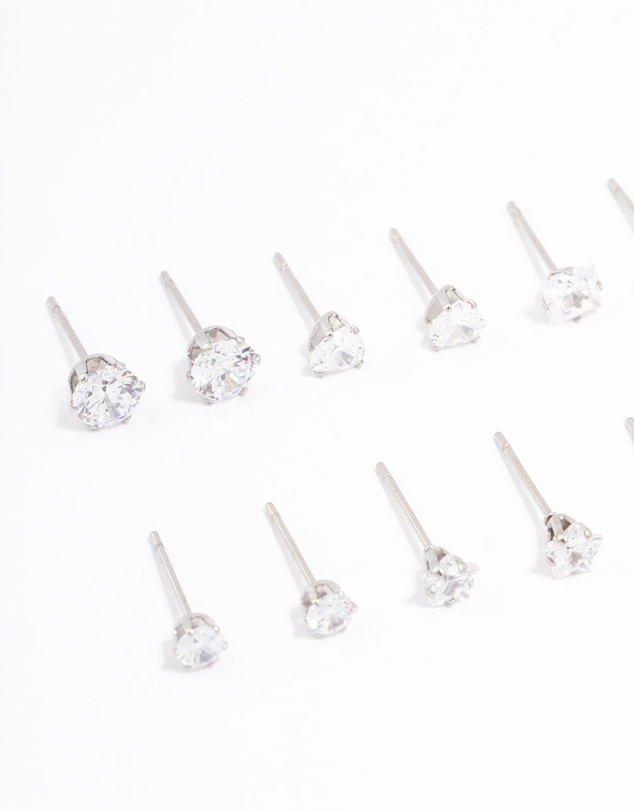 Lovisa - Waterproof Stainless Steel Cubic Zirconia Stud Earrings 6-Pack