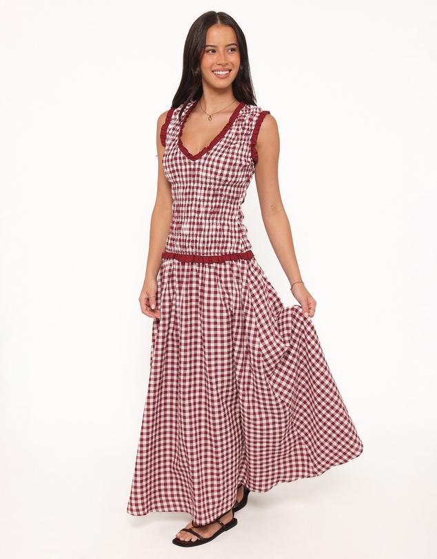 Petal & Pup - Leabrook Maxi Dress - Burgundy Gingham