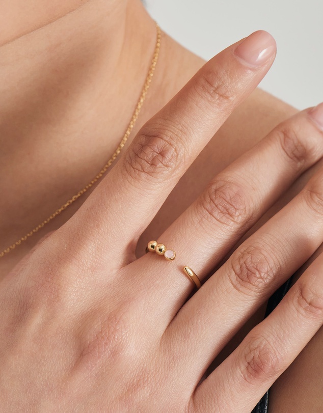 Ania Haie - Ania Haie Gold Orb Rose Quartz Adjustable Ring