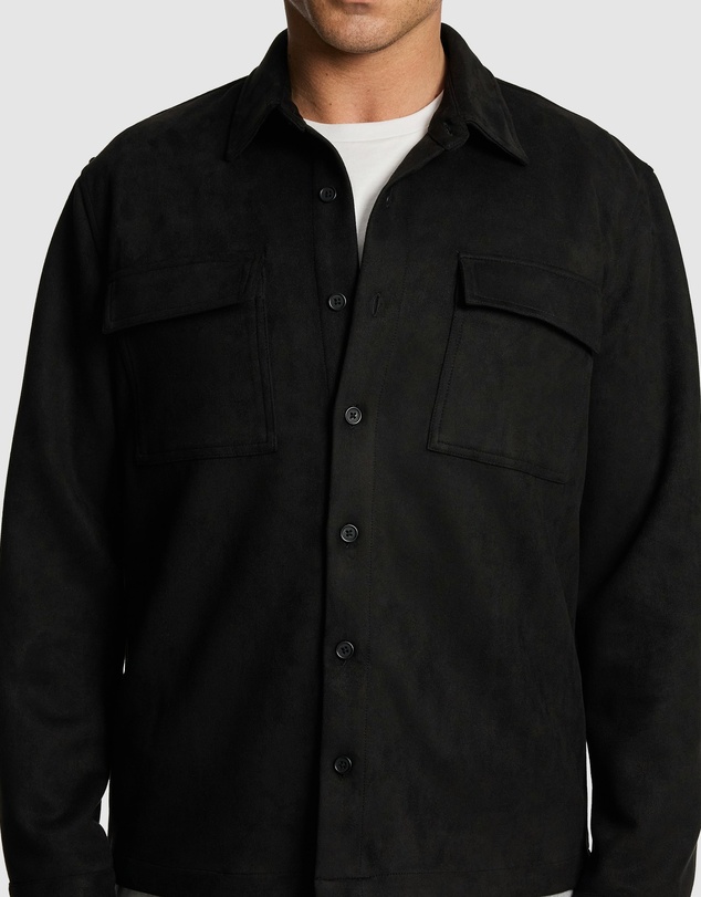 yd. - Slate Mock Suede Overshirt