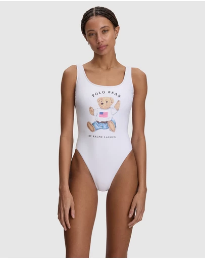 Polo Ralph Lauren - Terry Polo Bear High Leg One-Piece Swimsuit