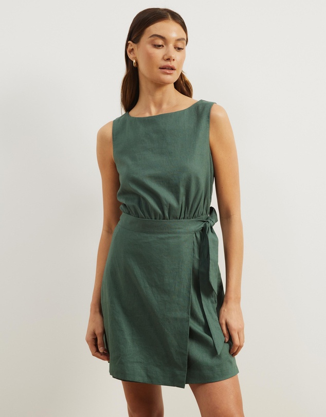 Atmos&Here - Diana Linen Blend Wrap Mini Dress