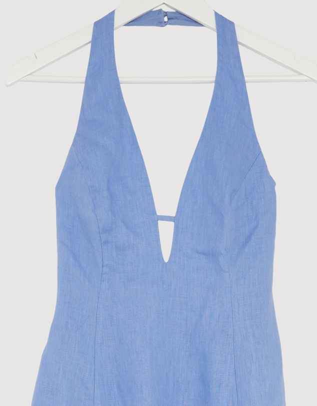 Revibe - Repaired AERE Odele Linen Halter Midi Dress - AU 10