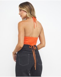 Dazie - Playful Ties Linen Blend Halter Top