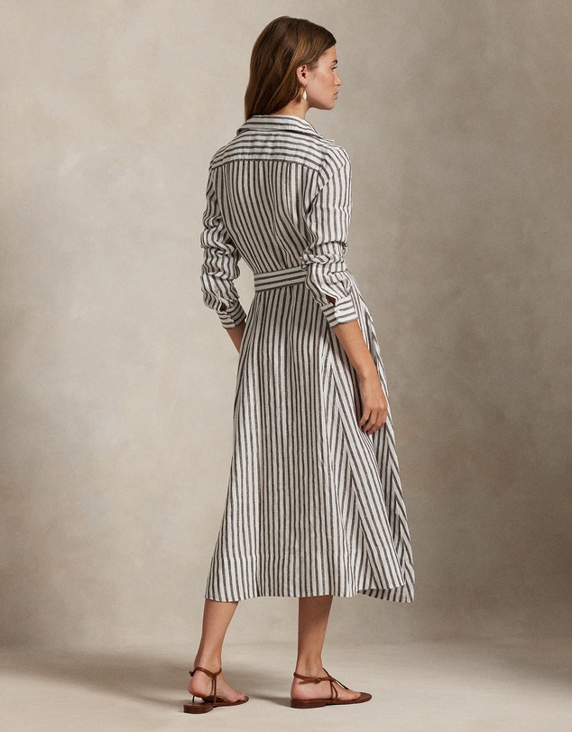 Polo Ralph Lauren - Belted Striped Linen A-Line Shirtdress