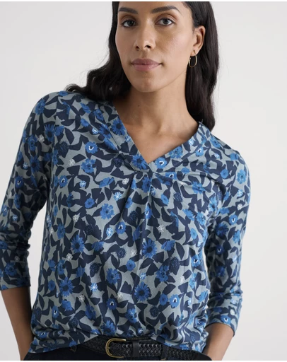 Seasalt - Seasalt Cornwall Blue Barnoon 3/4 Sleeve Jersey Top