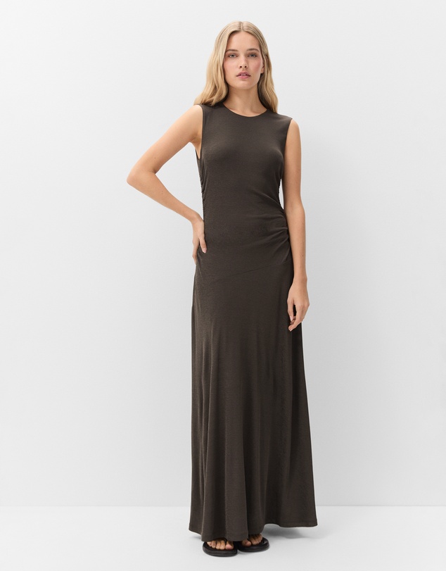UNISON - Ruched Mesh Maxi Dress
