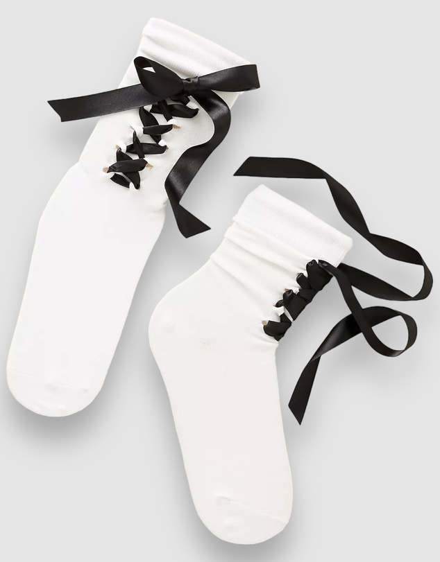 High Heel Jungle - Gifted Satin Ribbon Sock-White