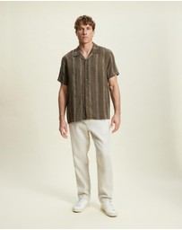 AERE - Linen Stripe Camp Collar Shirt