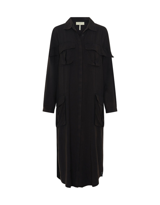 ONE TEASPOON - Crushed Midi Shirt Dress - Black