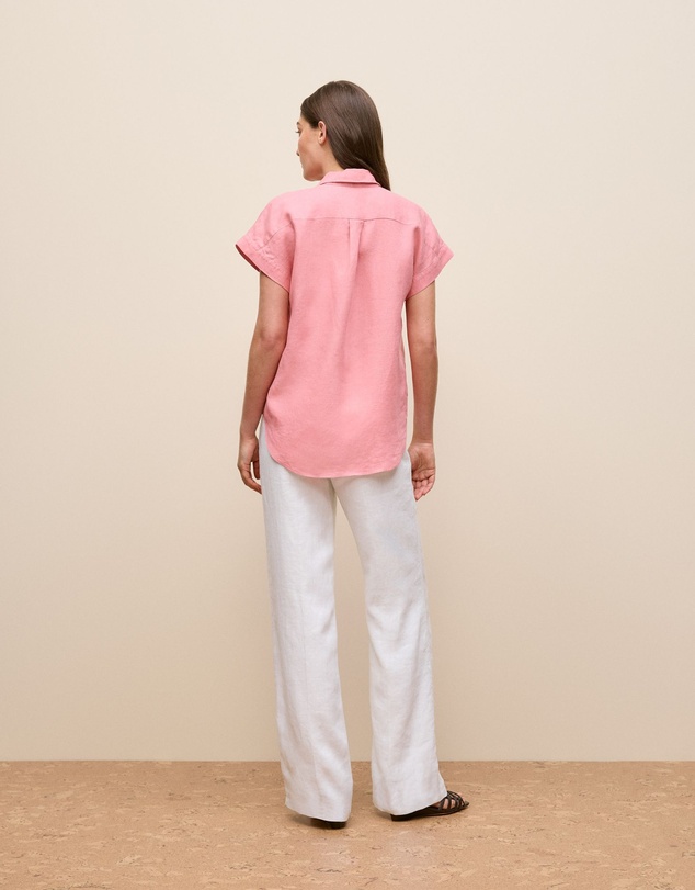 Trenery - Delave Linen Cap Sleeve Shirt in Pink Peony