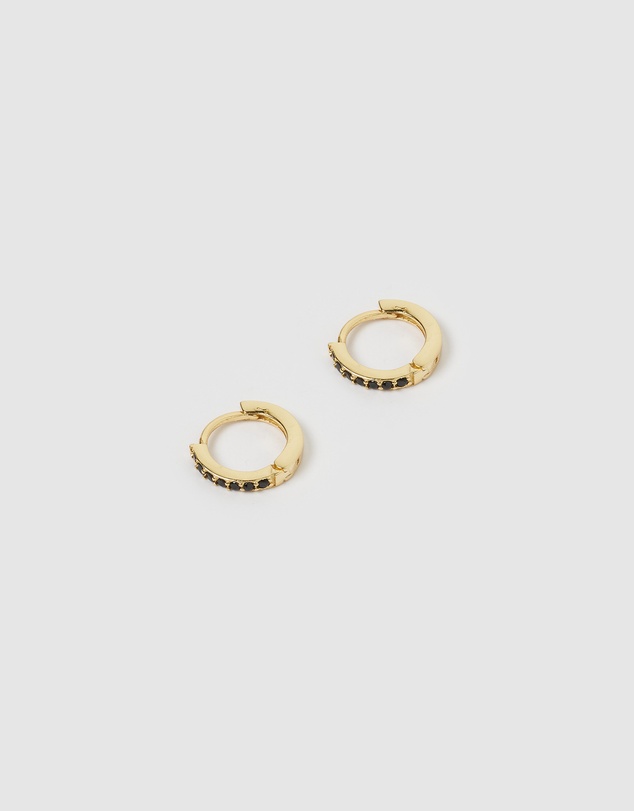 Izoa - Jas Mini Huggie Earrings Gold Black