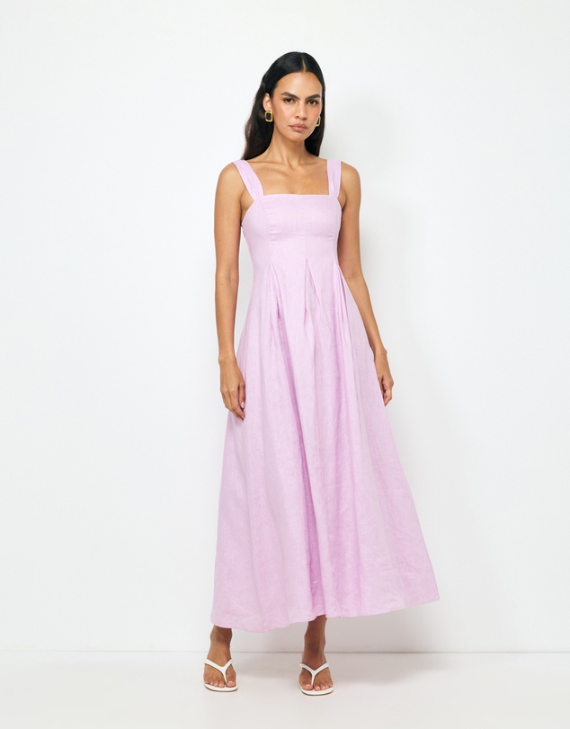 AERE - Inara Pleated Linen Midi Dress