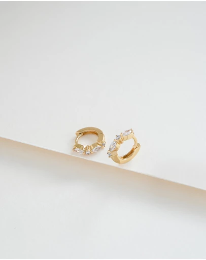 Wanderlust + Co - Marquise Pave Gold 8mm Huggie Earrings
