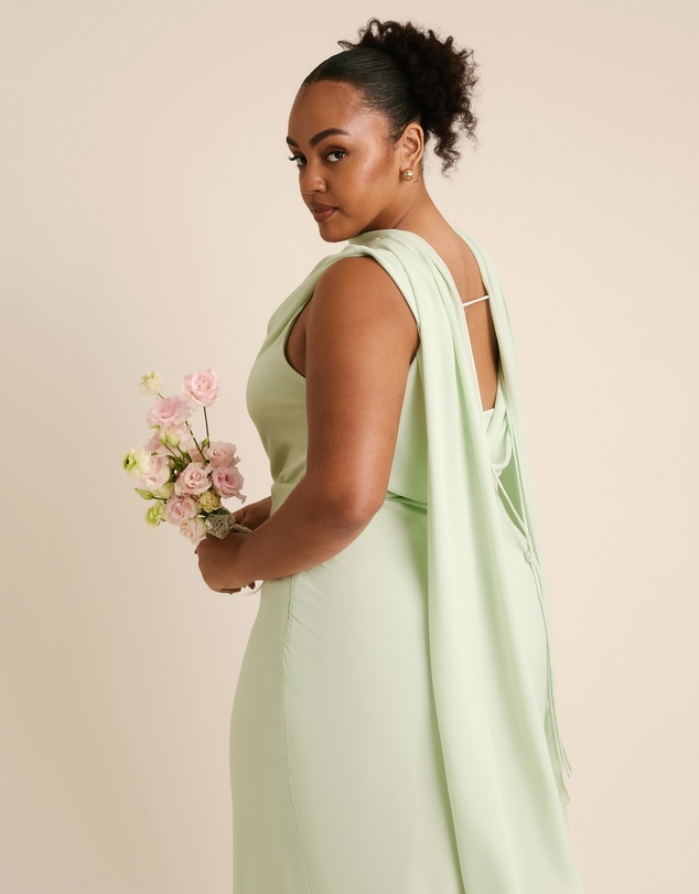 Six Stories - Plunge Cowl Front Chiffon Bridesmaid Dress with Neck Scarf