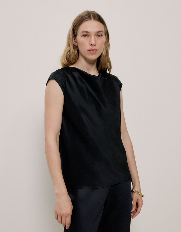 Trenery - Satin Cowl Neck Blouse in Black