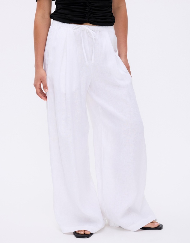 Minima Esenciales - Saffi Mid Rise Wide Leg Linen Pants