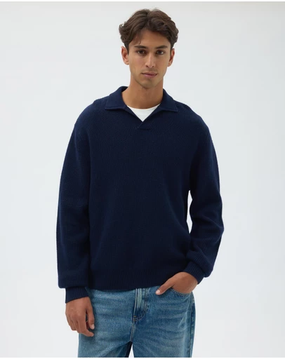 AERE - Wool Blend Chunky Knit Polo