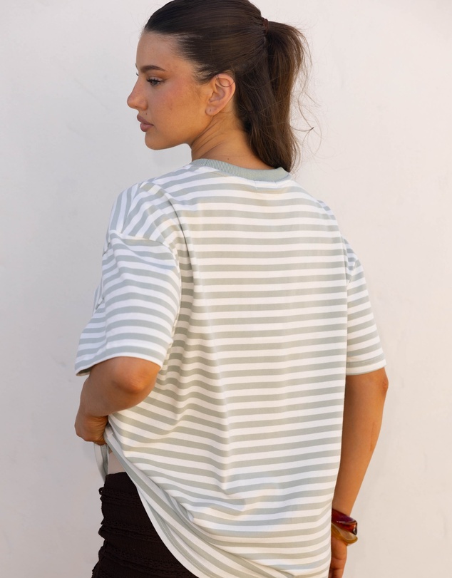 Beginning Boutique - Alba Sage Stripe Oversized Tee