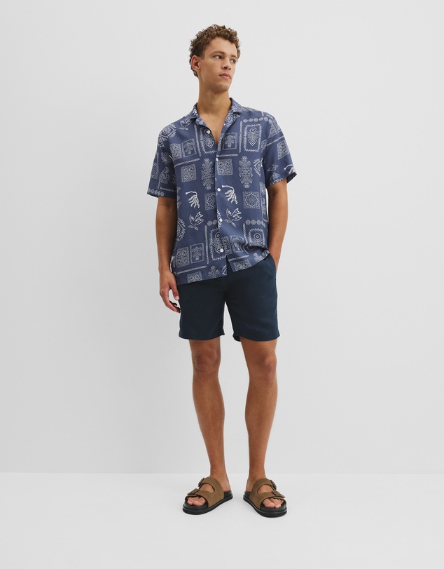 Country Road - Short Sleeve Tencel Linen Stamp Print Shirt