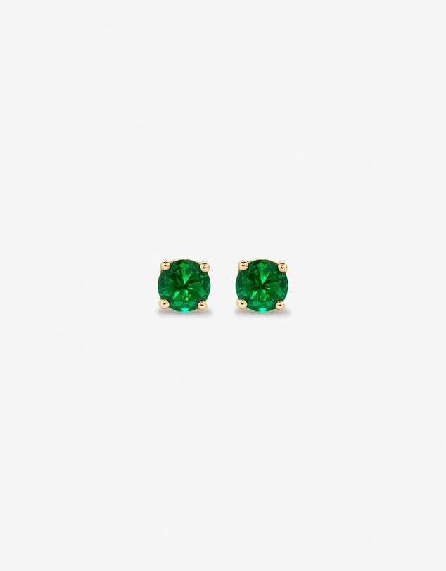 Michael Hill - Round Green Created Emerald Birthstone Stud Earrings in 10kt Yellow Gold