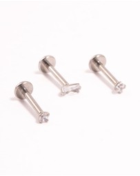 Lovisa - Titanium Baguette Cubic Zirconia Flat Backs 3-Pack