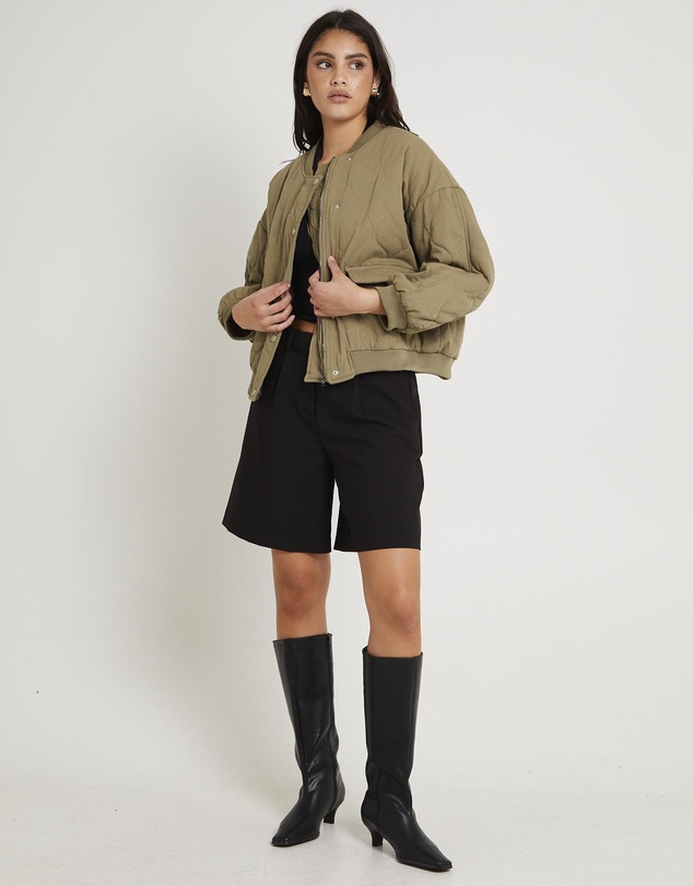 Subtitled - Quilt Detail Oversized Bomber Jacket