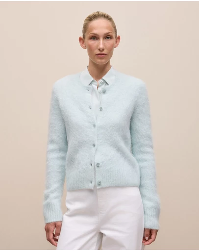 Trenery - Brushed Alpaca Button Through Cardigan in Faint Blue