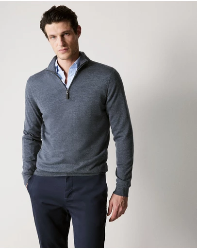 Trenery - Merino Half Zip Knit in Slate Blue