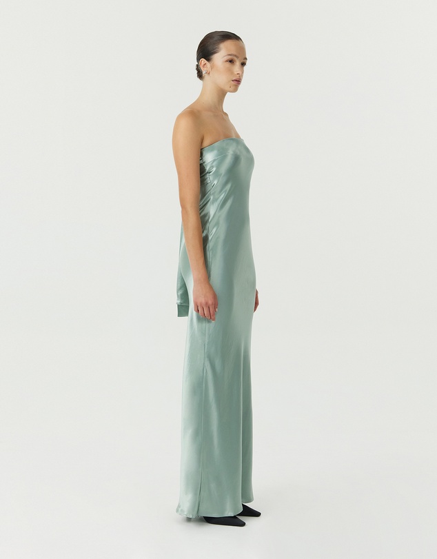 Third Form - Satin Tie Back Strapless Maxi Dress