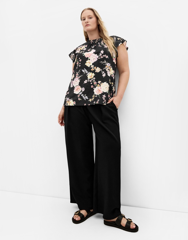 City Chic - Plus size Lori Print Top - black