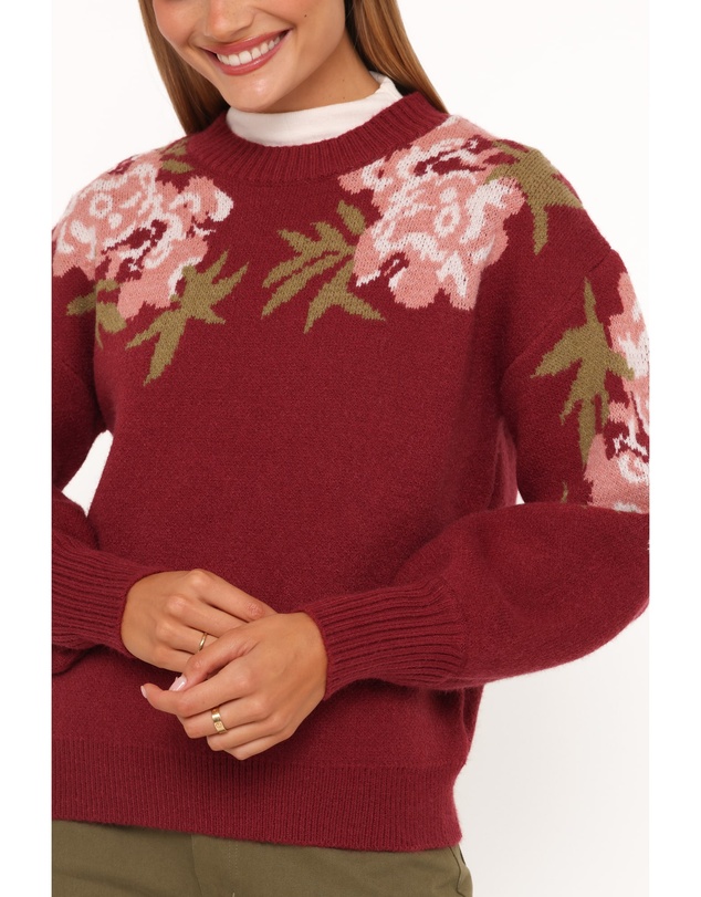 Petal & Pup - Ford Sweater - Burgundy Pink Floral