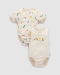 Purebaby - 2 Pack Short Sleeve Ribbed Bodysuit -Babies