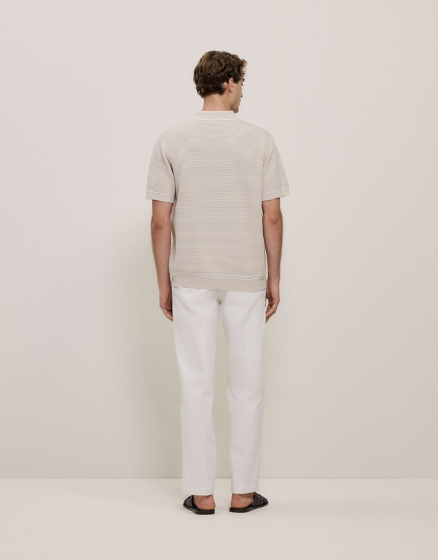 Trenery - Textured Cotton Tipped Knit Polo in Stone