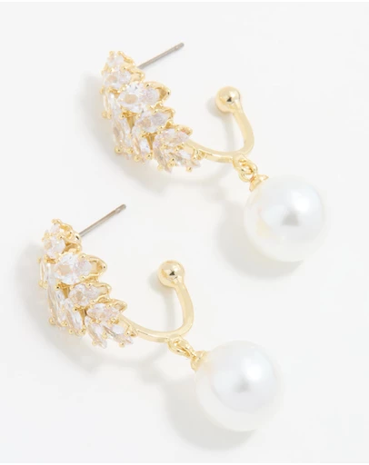 Lovisa - Gold Plated Cubic Zirconia & Pearl Hoop Earrings