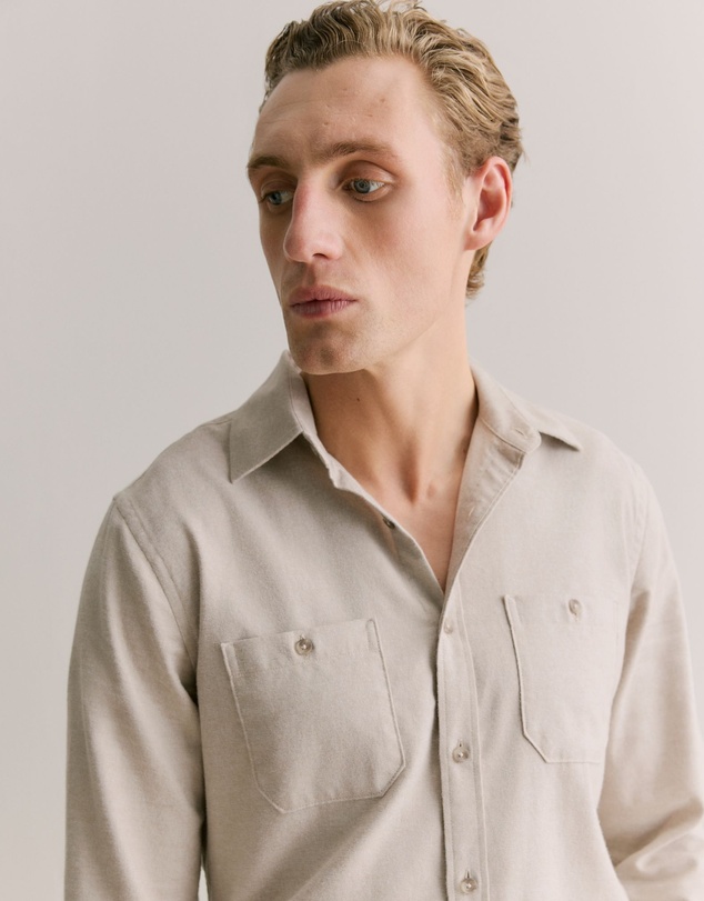 Trenery - Regular Fit Jaspe Cotton Shirt in Fawn