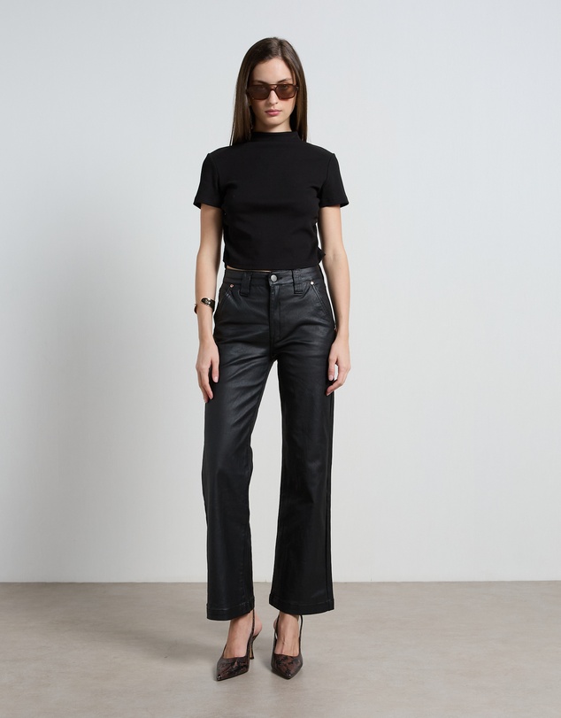 DRICOPER DENIM - Misika Coated Black Kick Flare Trousers