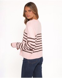 Petal & Pup - Eleanora Striped Knit Pullover Sweater - Pink