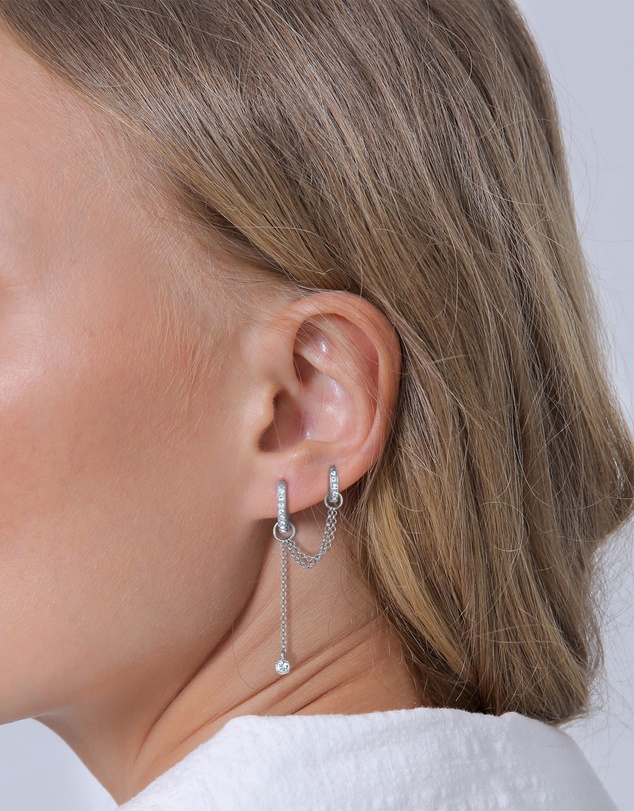 Elli Jewelry - Earrings Earcuff Single with Crystals 925 Sterling Silver