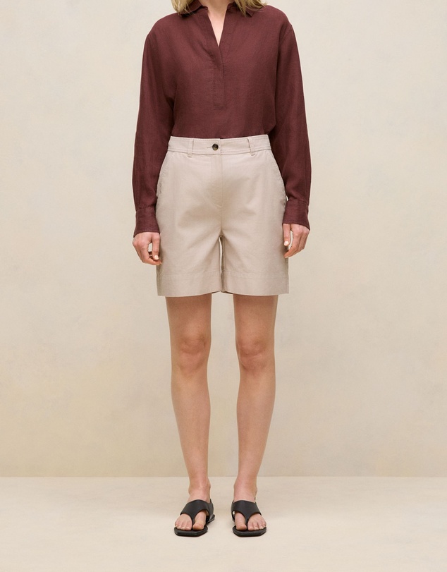 Trenery - Yarn Dyed Stretch Cotton Tailored Short in Flax