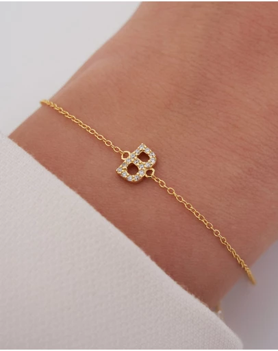 The Silver Collective - A-Z Letter Bracelet Gold - B