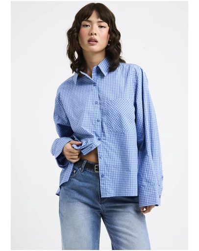 Subtitled - Savannah Plaid Long Sleeve Oversized Shirt