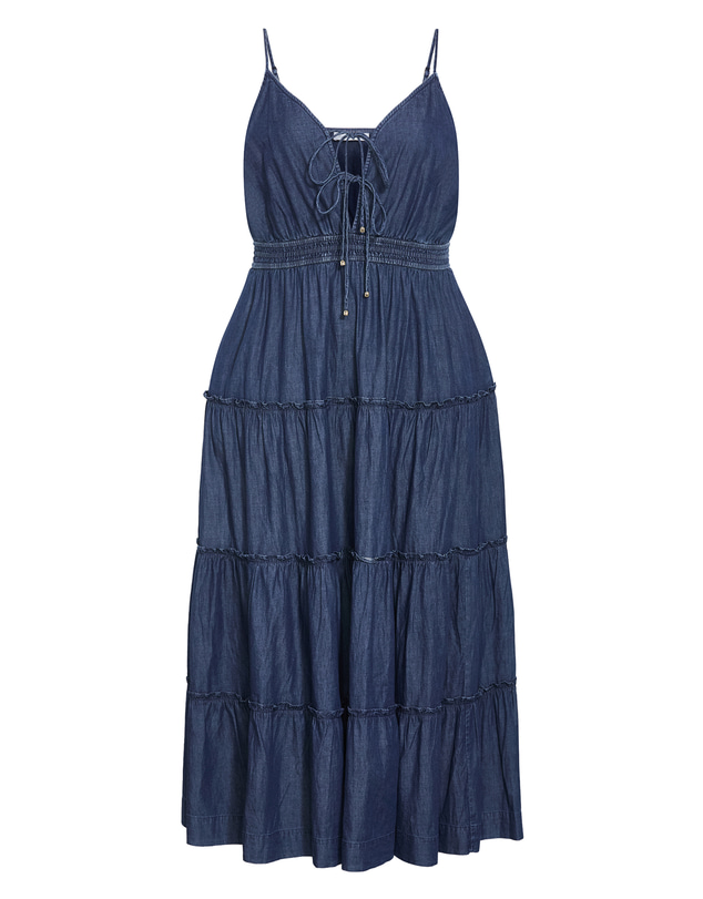 City Chic - Plus size Aiza Chambray Cotton Maxi Dress - dark wash