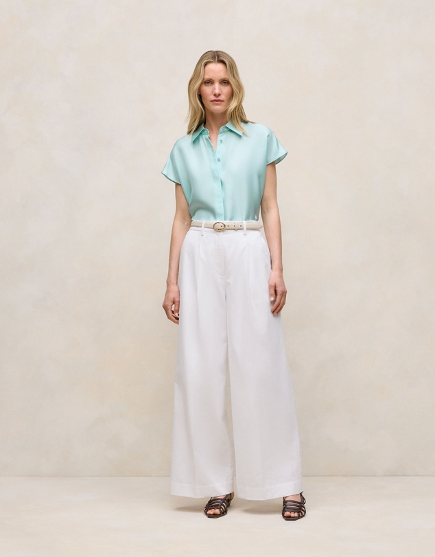 Trenery - Silk Twill Cap Sleeve Shirt in Pastel Blue
