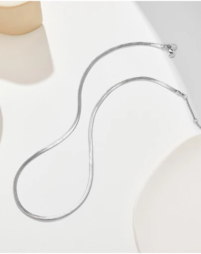 Mestige - Sleek Snake Chain Necklace - Silver Plated