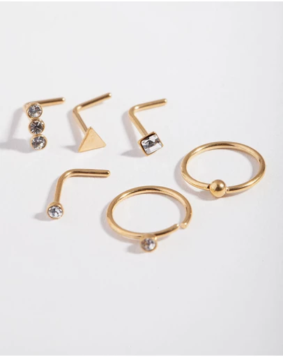 Lovisa - Gold Geometric Diamante Nose 6-Pack