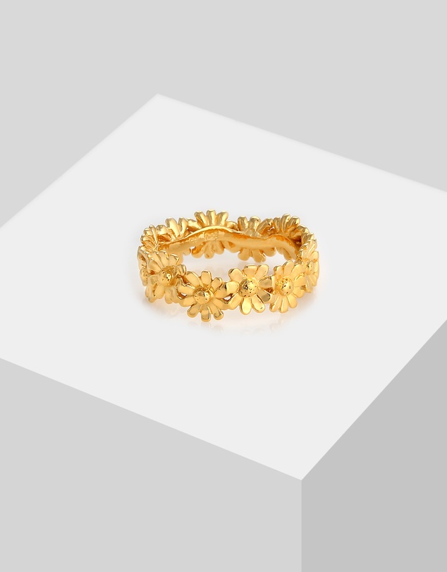 Elli Jewelry - Ring Band Flower Hippie in 925 Sterling Silver Gold Plated
