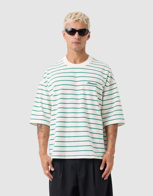 Zanerobe - Stripe Crop Flow Tee Vintage White/Forest