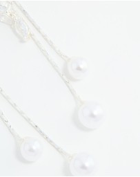 Lovisa - Silver Plated Cubic Zirconia Pearl Leaf Drop Hook Earrings